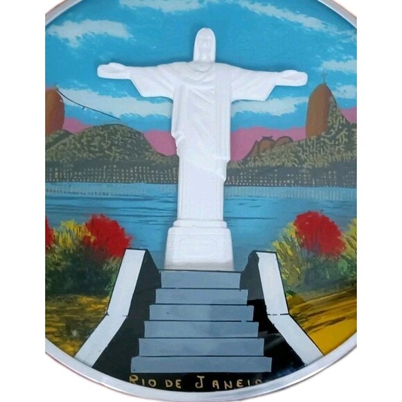 VTG Reverse Hand Painted Jesus Religious Convex Bubble Glass Art Wall Hanging - Picture 3 of 6